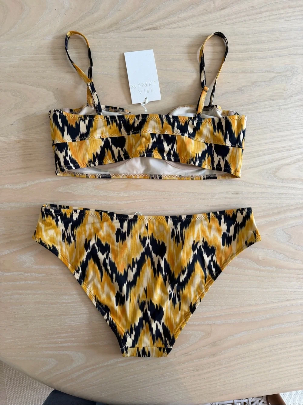 Ulla Johnson Solara Yellow and Black Ikat-Print Bikini Set
